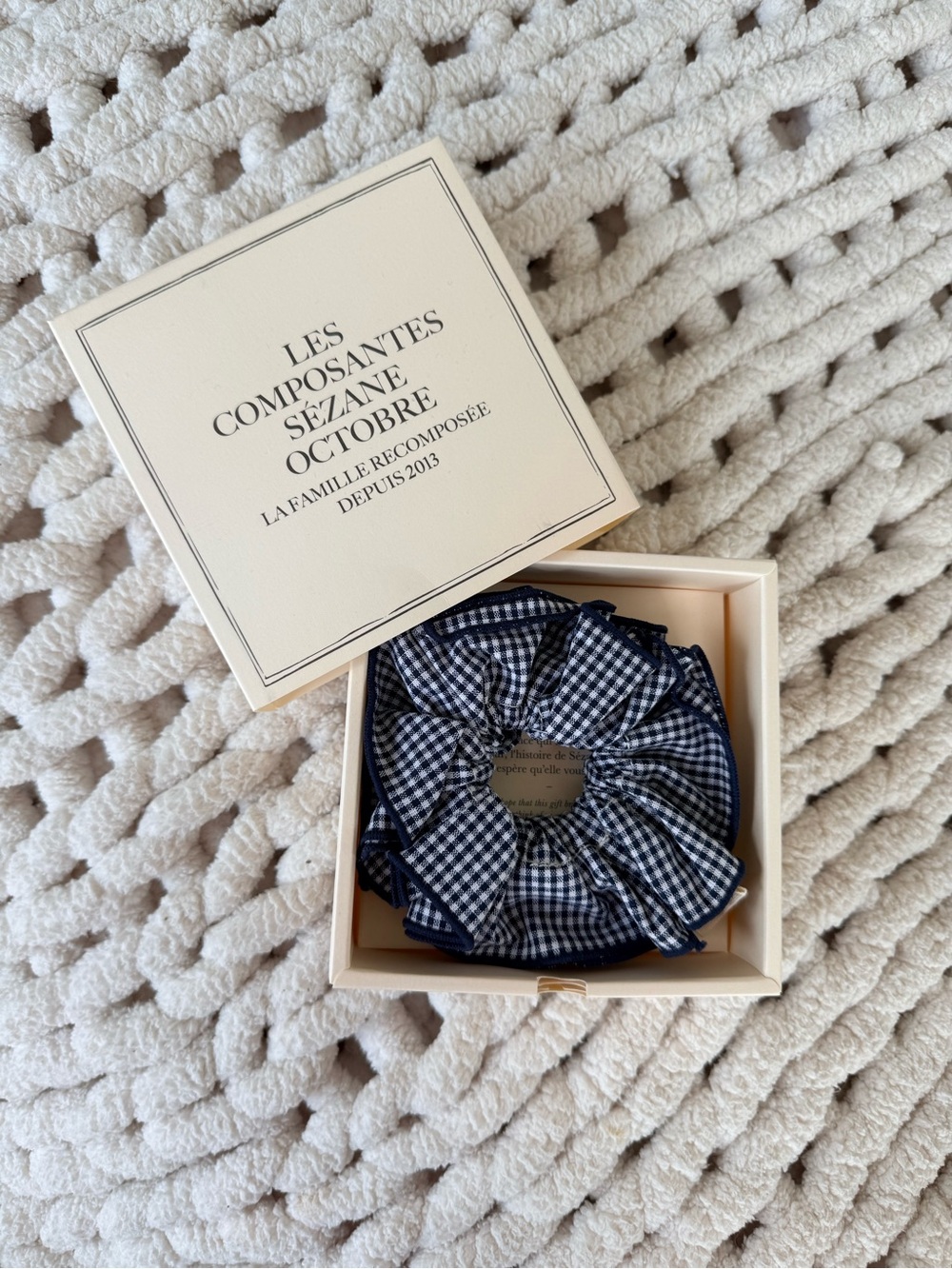 Sézane Navy Gingham Scrunchie